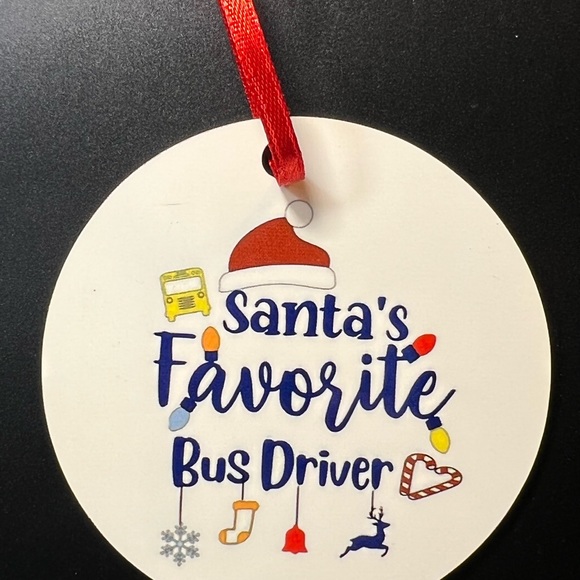 Santa’s Favorite Bus Driver Round Christmas Ornament - Picture 2 of 2